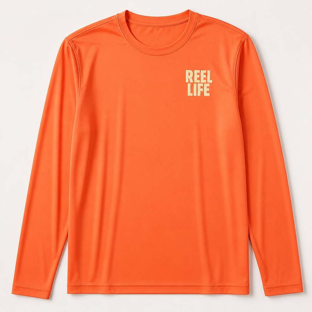 Reel Life Men's Orange Long Sleeve Graphic Performance Sun Shirt
